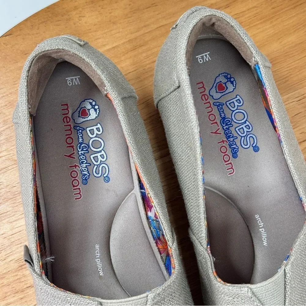 Bobs‎ by Skechers Highlights High Jinx Canvas Wedge Espadrille Shoes Tan 9